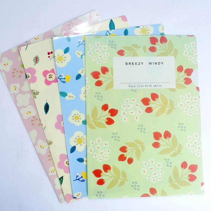 Little fresh a4 transparent single page clip cute cartoon L clip folder for students with exam paper clip office folder