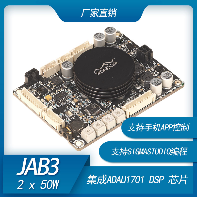 2 x 50W D class audio power amplifier with DSP electronic frequency division adjustable EQ low pass -JAB3-250