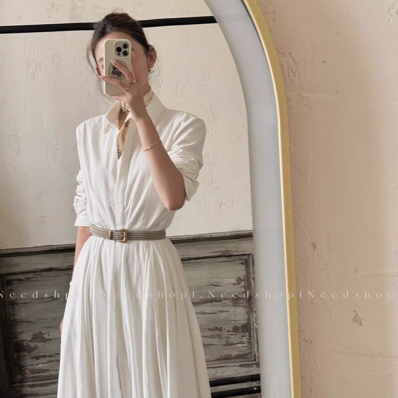 Needshop1 Autumn New Style White Simple and Intellectual Loose Slimming Shirt Dress for Women Needshop1 Autumn New Style White Simple and Intellectual Loose Slimming Shirt Dress for Women