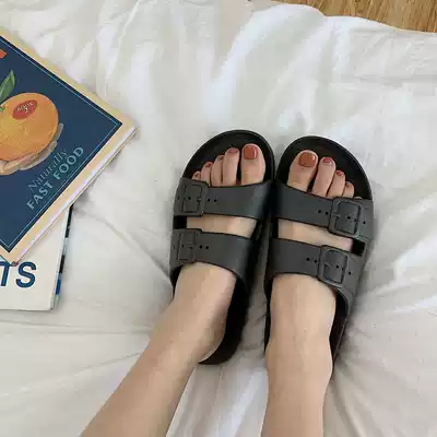 Korean summer ins wind sand beach slippers college style retro flat-bottomed outer wear double buckle cool slippers female
