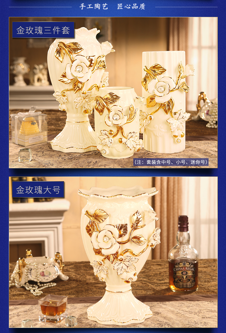 Vatican Sally 's European ceramic vase flower arranging household act the role ofing is tasted sitting room adornment furnishing articles of key-2 luxury dried flower vases, three - piece suit