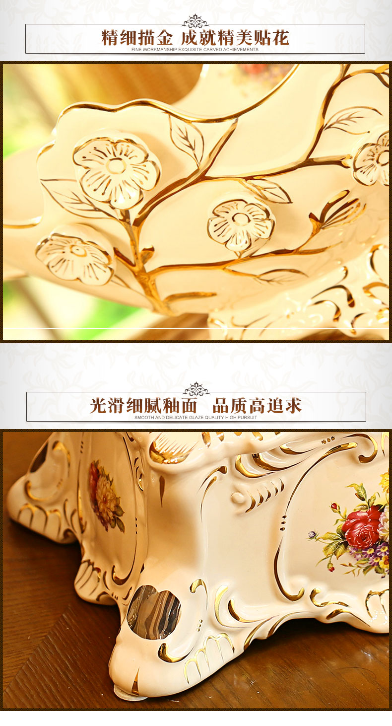 Europe type tea table furnishing articles suit key-2 luxury compote three - piece ceramic sitting room adornment desktop fruit dish ashtray