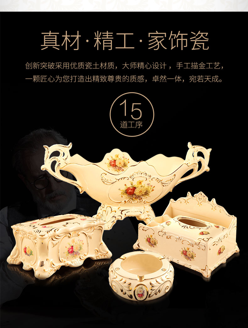 Europe type tea table furnishing articles suit key-2 luxury compote three - piece ceramic sitting room adornment desktop fruit dish ashtray