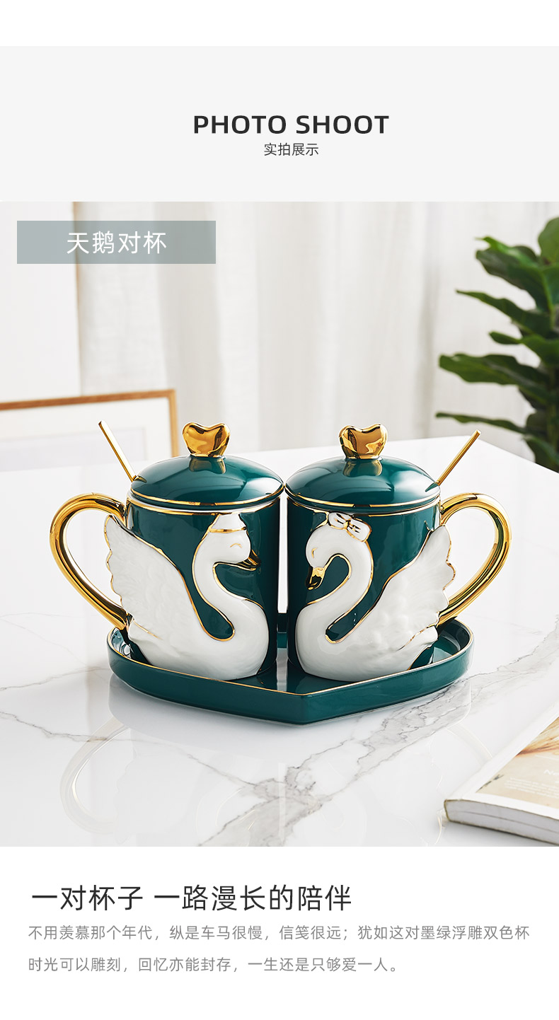 Creative cup for cup with cover swan cup picking ceramic coffee cup move a birthday gift