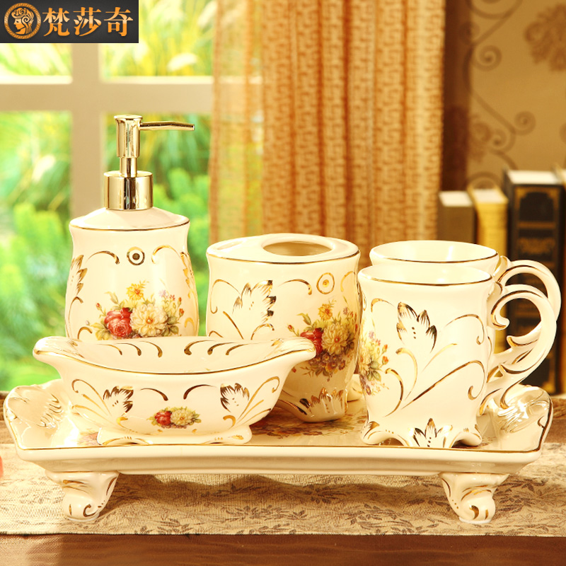 Brahman Sally set, European style bathroom five key-2 luxury household ceramics toiletries couples gargle brush my teeth cup suit