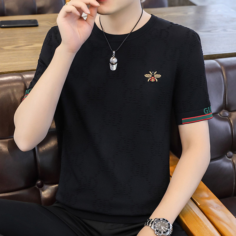 Cool Short-Sleeve T-Shirt for Men, Summer Embroidered Little Bee Ice Silk Breathable Shirt, Autumn Gucci Men's Fashion Brand Top