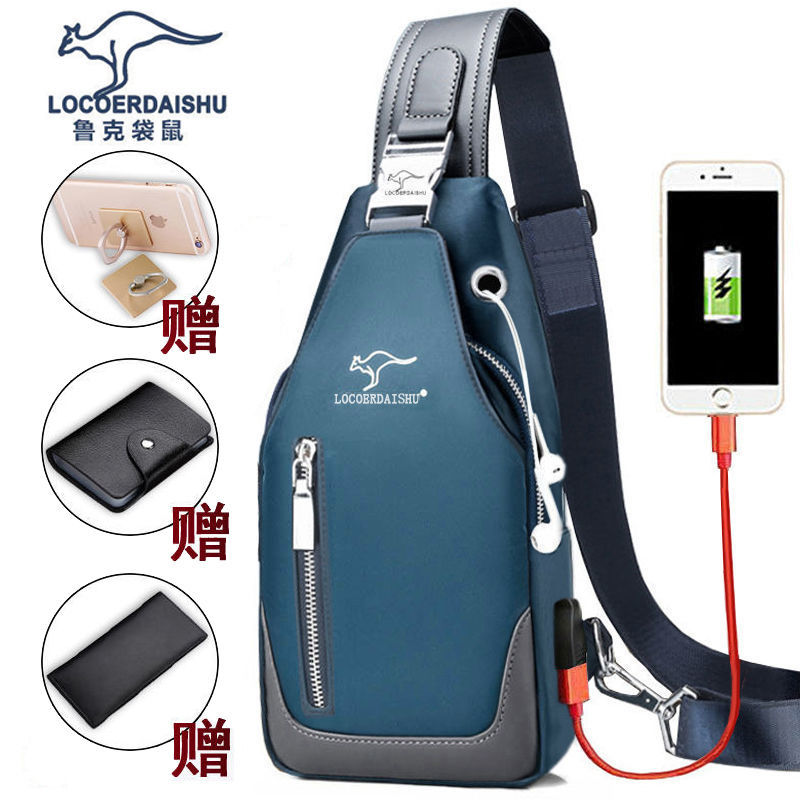 (official) Kangaroo Oxford Bumen Chest Bag Slanted Satchel waterproof casual Korean version Tidal Canvas Single Shoulder Bag