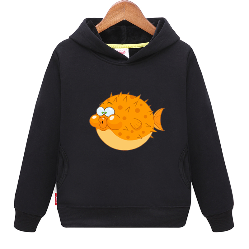 Pufferfish Animal-Themed Autumn and Winter Fleece Sweatshirt, Spring Thin Children's Clothing, Unisex Long-Sleeve Parent-Child Outfit, Student Jacket, Performance Wear