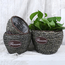 European Rattan woven straw green plant pot creative weaving flower arrangement small flower basket willow potted flower pot