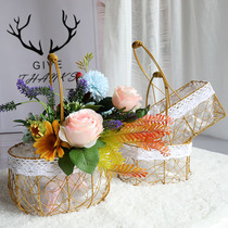 Integrity Golden Flower Basket Hand-held Floral Creative Gift Flower Basket Flower Flower Shop Flower Basket Decoration Festival Gift