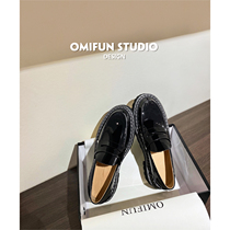 (Brawl Rice) Lacquered Leather Thick Bottom Leather Shoes Women Inglées Windlefoe Shoes 2022 Spring Gear Bottom Single Shoes