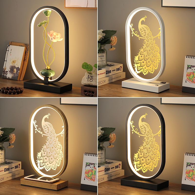 Creative Nordic Touch Table LightBedroom Bedhead LightsChinese decorative mobile phone wireless charging USB Remote Control Light