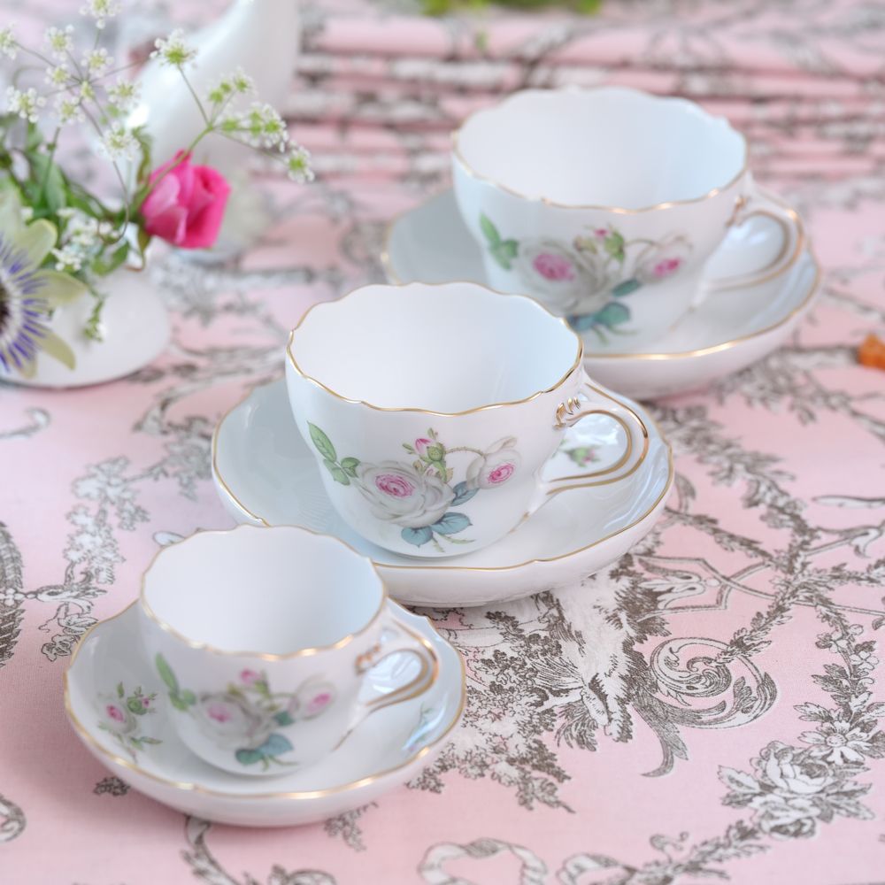 New German Meissen hand-painted purple core rose Chiatu white rose new cut coffee cup teacup set