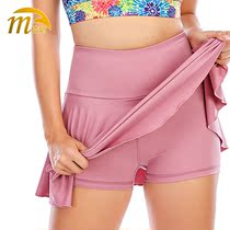 Sports skirt boxer pants anti-gloss pleated high waist miniskirt elastic quick-drying wave ruffled dance skirt