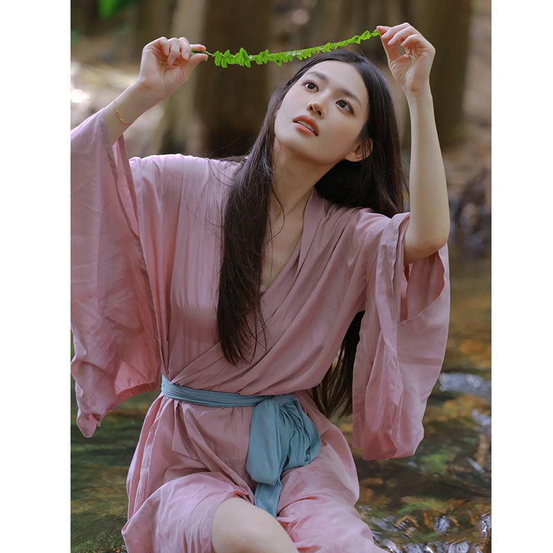 Movie Miss Kim Min-Hee's Same Style Pink Traditional Chinese Clothing Adult Hanfu Pajamas Dressing Gown Japanese Kimono Bathrobe