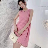 Трикотажное платье без рукавов, розовая милая приталенная юбка, в стиле Шанель, французский стиль