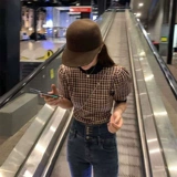 Трикотажная футболка с коротким рукавом, летний короткий свитер, 2021 года, в корейском стиле, рукава фонарики, в стиле Шанель