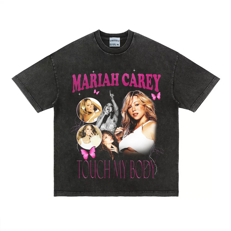 Mariah Carey Merchandise T-Shirt Heavyweight Pure Cotton Loose Small Neckline Short Sleeve Floral Butterfly