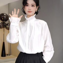 French-style Ear-edged Collar Long sleeves White Shirt Women's 2025 New arrival Autumn Loose Chic Shirt Inner Tops