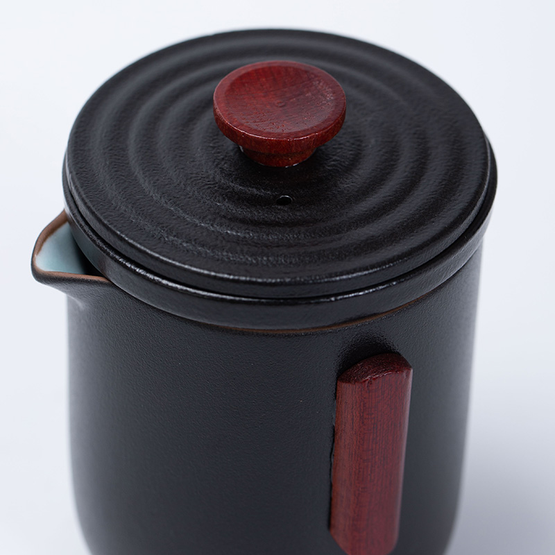 Lines of plain black pottery to crack a pot of trill travel tea set fourth suit portable bag take the teapot tea cup