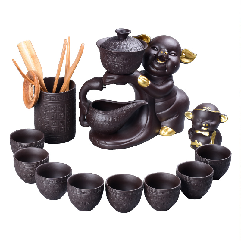 Violet arenaceous lazy semi - automatic tea set suit Chinese style restoring ancient ways is home office ceramic tea set of kung fu tea set