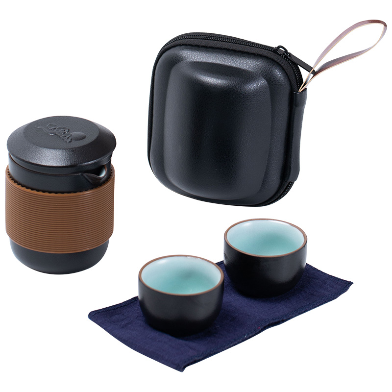 Xiangyun black pottery travel tea set a pot of 2 cup four cups of portable receive package with caddy fixings kung fu teapot