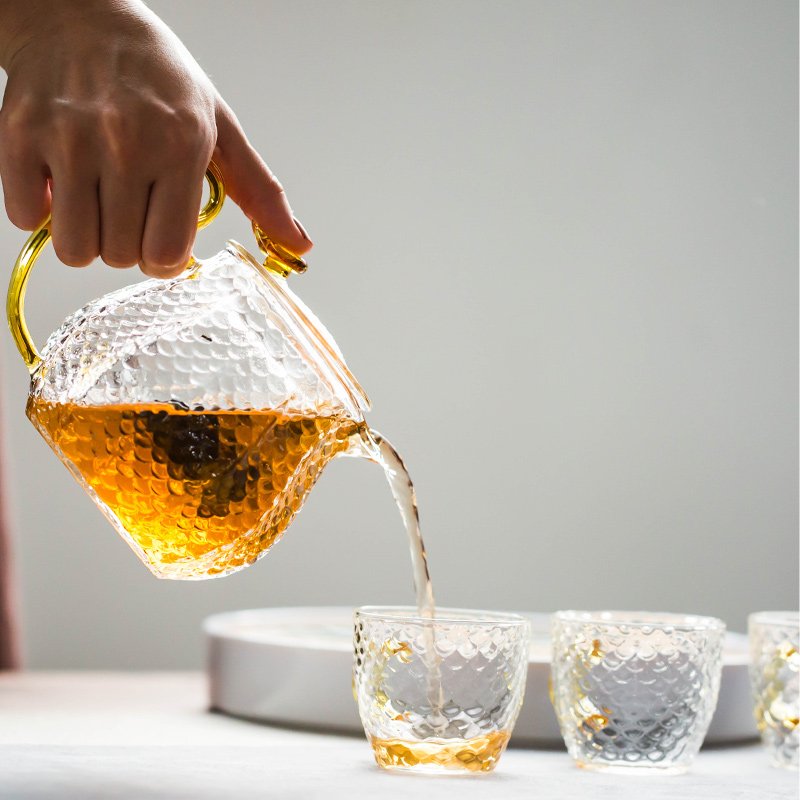 Japanese transparent glass tea set of dry teapot household small set of simple filtering high temperature hold of tea cups