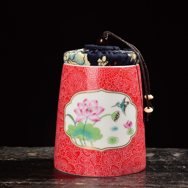 Full color pick flowers caddy fixings ceramic cloth cover seal storage wake receives kung fu tea accessories tea boxes