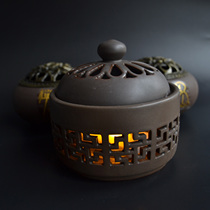 Small night lamp Ceramic plate incense burner plate incense burner Sandalwood agarwood luminous belt lamp Zen Purple sand household incense ornaments