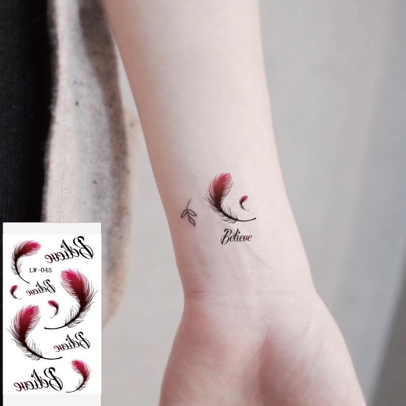 Fresh and Sexy Neck, Arm, and Wrist English Letter Tattoo Stickers with Phoenix Feather Design, Long-Lasting and Waterproof W045