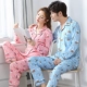 Cặp đôi đồ ngủ dài tay áo len nam đồ ngủ cotton mùa xuân và mùa thu đồ ngủ kích thước lớn bộ đồ the thao nữ hàng hiệu