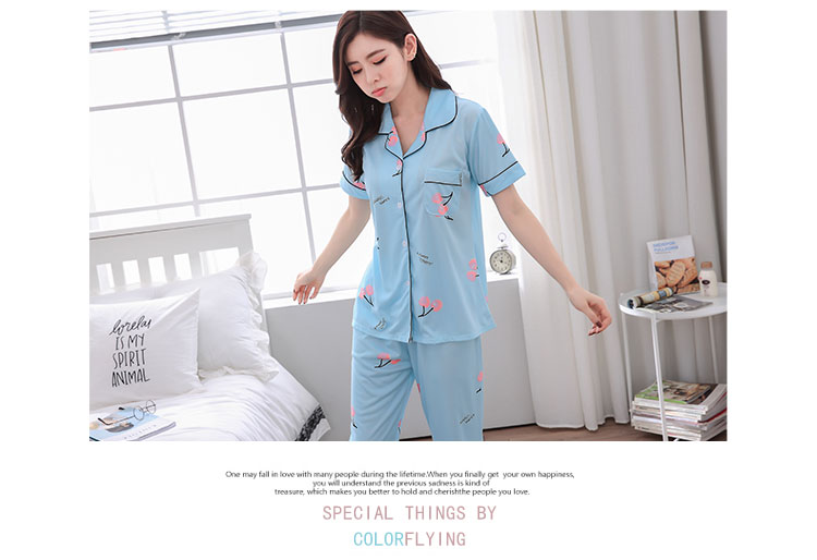 Mùa hè ngắn tay Hàn Quốc cotton đồ ngủ của phụ nữ quần cotton phần mỏng tháng quần áo trung niên ladies home dịch vụ phù hợp với