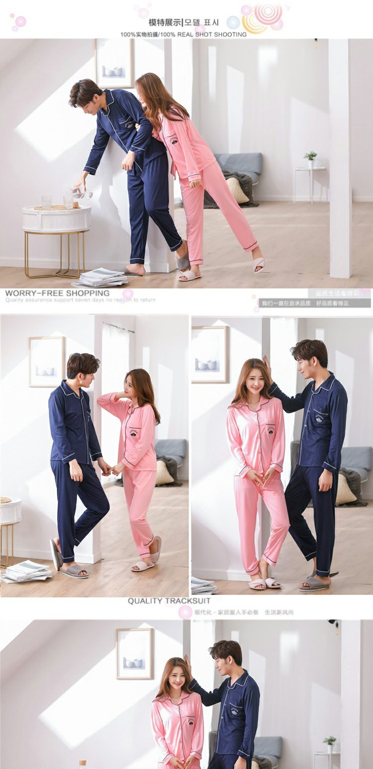 Cặp đôi đồ ngủ dài tay áo len nam đồ ngủ cotton mùa xuân và mùa thu đồ ngủ kích thước lớn đồ ngủ nam