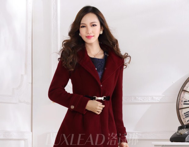 LUXLEAD Luo Shilin mùa đông mới khóa da thắt lưng trang trí áo khoác áo khoác dáng dài hàn quốc