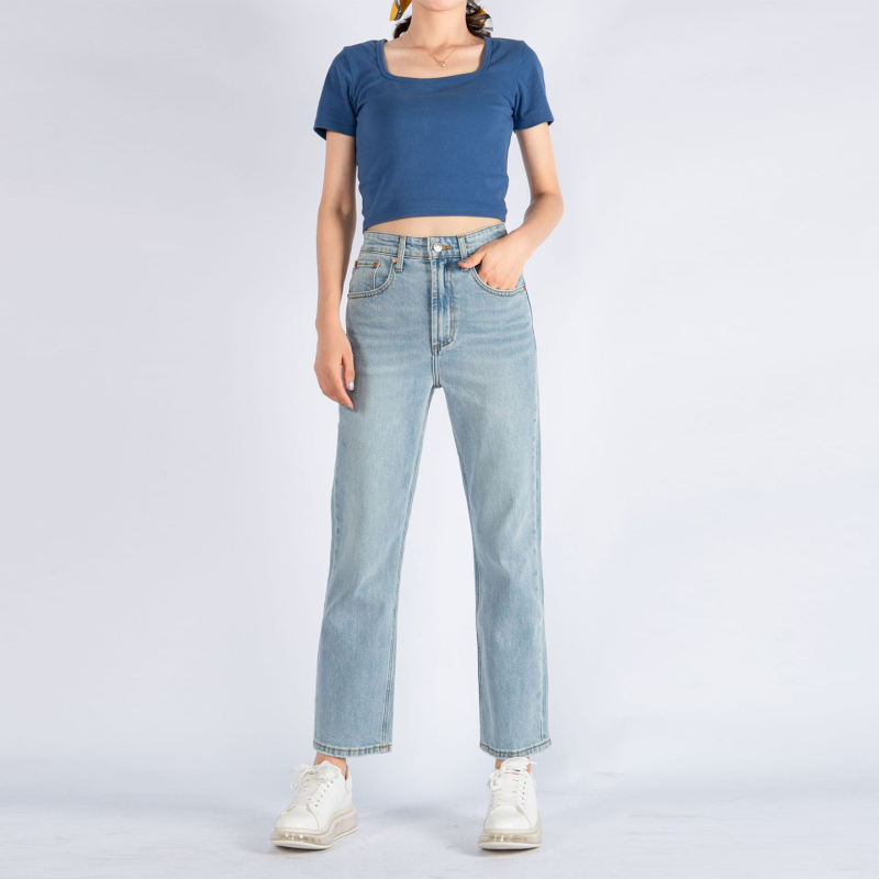 2025 Autumn and Winter New Agolde Jeans for Women, Same Style as Xin Zhilei, High-Waisted Straight-Leg Slimming Light Blue Cropped Pants