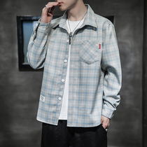 Mens spring new shirt 2021 Hong Kong wind loose thin coat trend brand Plaid long sleeve mens