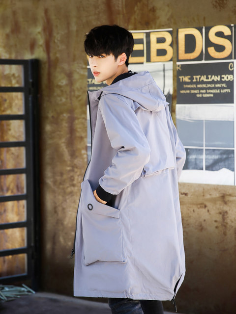 Men's spring thin trench coat 2024 Korean style trendy coat spring and autumn handsome over-the-knee men's mid-length coat