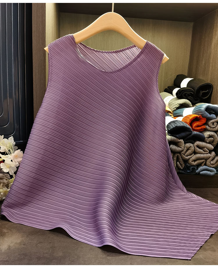 Áo ba lỗ nữ xếp ly suốt đời dáng rộng mỏng nhẹ mùa hè — Tím hoa cà, Màu đen, Màu đỏ cam, Màu xanh nước hồ chi tiết 29