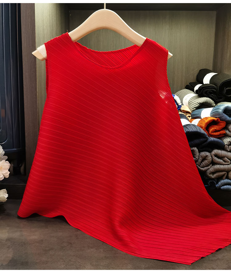 Áo ba lỗ nữ xếp ly suốt đời dáng rộng mỏng nhẹ mùa hè — Tím hoa cà, Màu đen, Màu đỏ cam, Màu xanh nước hồ chi tiết 27