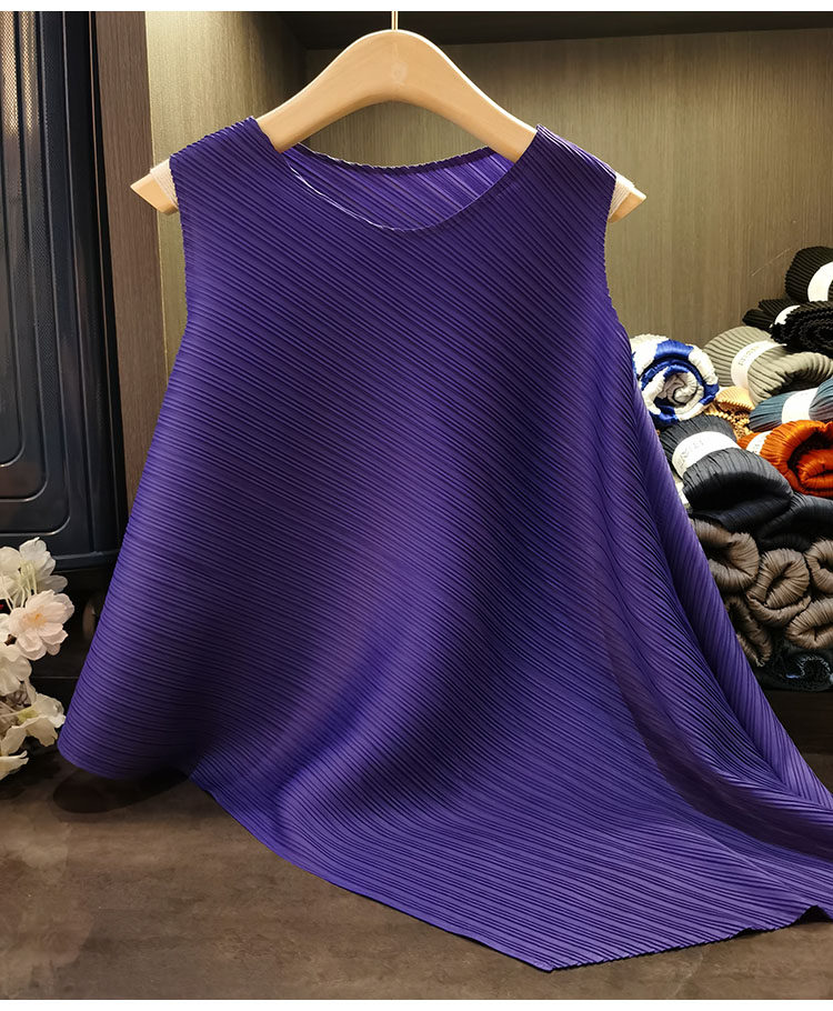Áo ba lỗ nữ xếp ly suốt đời dáng rộng mỏng nhẹ mùa hè — Tím hoa cà, Màu đen, Màu đỏ cam, Màu xanh nước hồ chi tiết 33