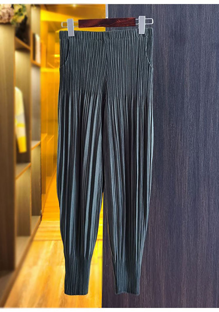Quần culottes nữ ống rộng xếp ly dáng Harem, cạp cao su, phong cách Hàn Quốc — Màu xanh nước hồ, Màu xanh lục đậm, Màu xanh đậm, Màu xám chi tiết 15
