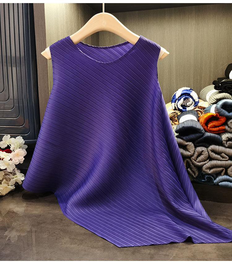 Áo ba lỗ nữ xếp ly suốt đời dáng rộng mỏng nhẹ mùa hè — Tím hoa cà, Màu đen, Màu đỏ cam, Màu xanh nước hồ chi tiết 31