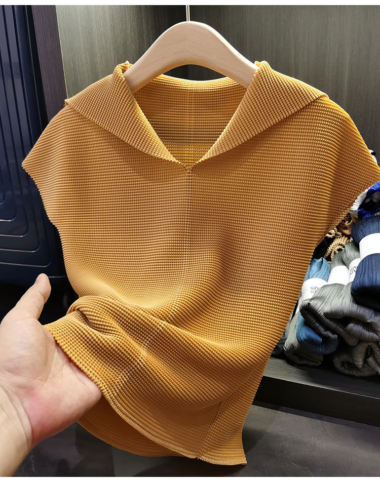 Áo thun cổ chữ V xếp ly dáng ôm thanh lịch nữ — Màu xanh lam nhạt, Màu xanh lục, Màu đen, Màu cam chi tiết 22