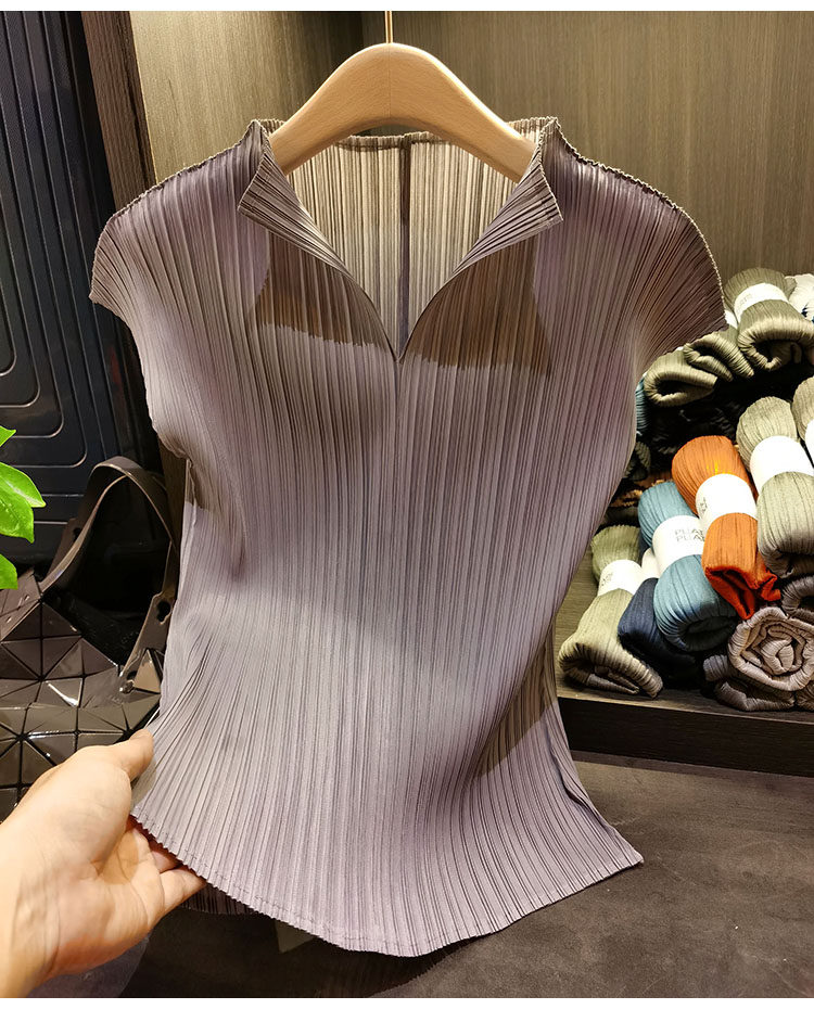 Áo thun cổ chữ V xếp ly tay ngắn ôm dáng phong cách Nhật — Xám nhạt, Đỏ hoa hồng, Xanh mực, Màu xám chi tiết 24
