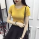 Áo lụa mùa hè mới màu rắn cổ tròn áo thun ngắn tay nữ Slim đan hàng đầu Hàn Quốc sinh viên hoang dã áo phông cao cấp