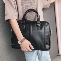 European station Business Mens document bag leather Hand bag horizontal briefcase shoulder bag leisure youth diagonal bag