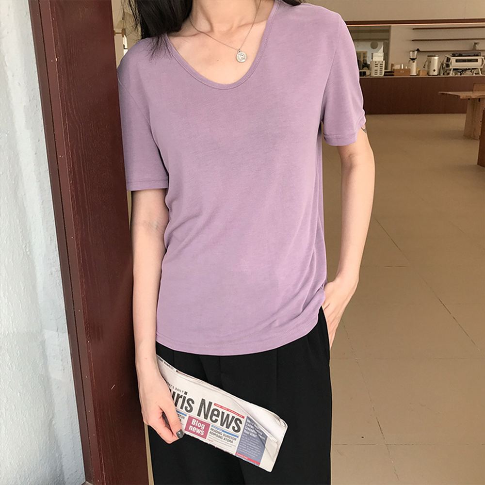 Love Rosaceae Korean version Large size size deep V collar short sleeve T-shirt female tide 2022 Summer new 100 hitch Yoo Taro Purple blouses