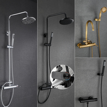  All copper hot and cold black retro rain mixing valve Bathtub faucet hanging in the wall constant temperature shower set