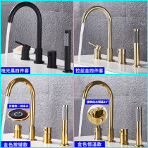  All-copper thermostatic bathtub faucet Cylinder side embedded split four-piece rain shower hot and cold rotatable faucet