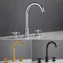  Cross three-hole faucet hot and cold water three-piece household faucet European-style all-copper basin two-handed wheel bathroom cabinet